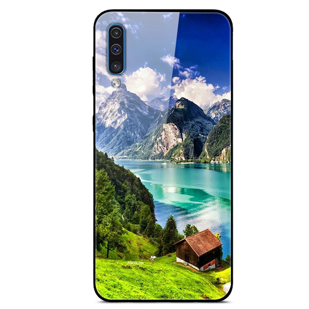 Galaxy A50/A50s/A30s Hybrid Hülle mit Glasrückseite & Musterdruck