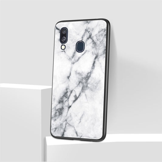Galaxy A40 Hybrid Hülle – Marmor-Design mit gehärteter Glasrückseite