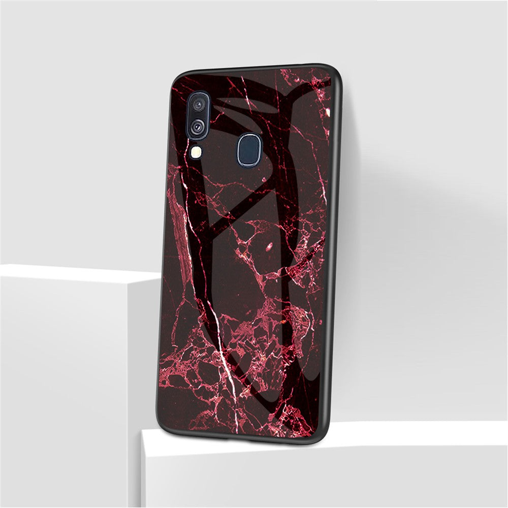 Galaxy A40 Hybrid Hülle – Marmor-Design mit gehärteter Glasrückseite