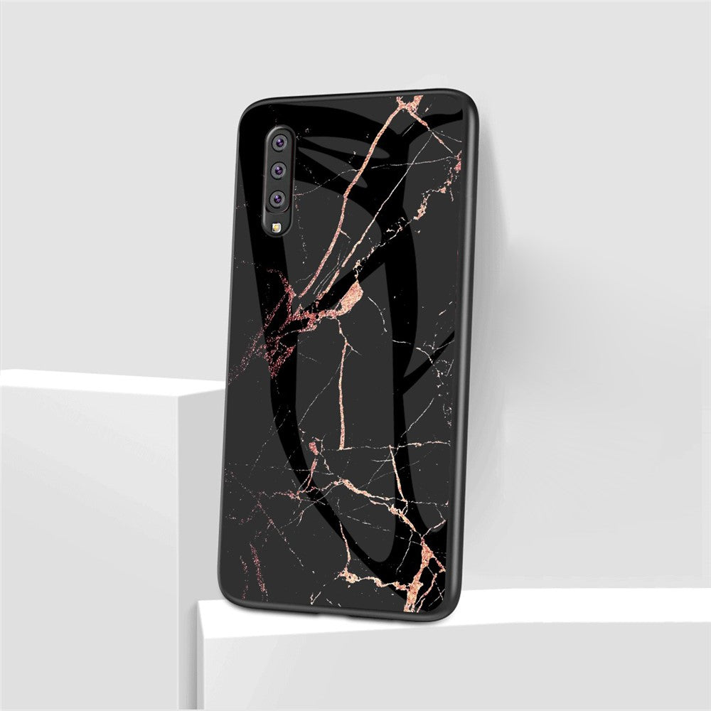 Galaxy A50/A50s/A30s Hybrid Hülle – Marmor-Design mit gehärteter Glasrückseite
