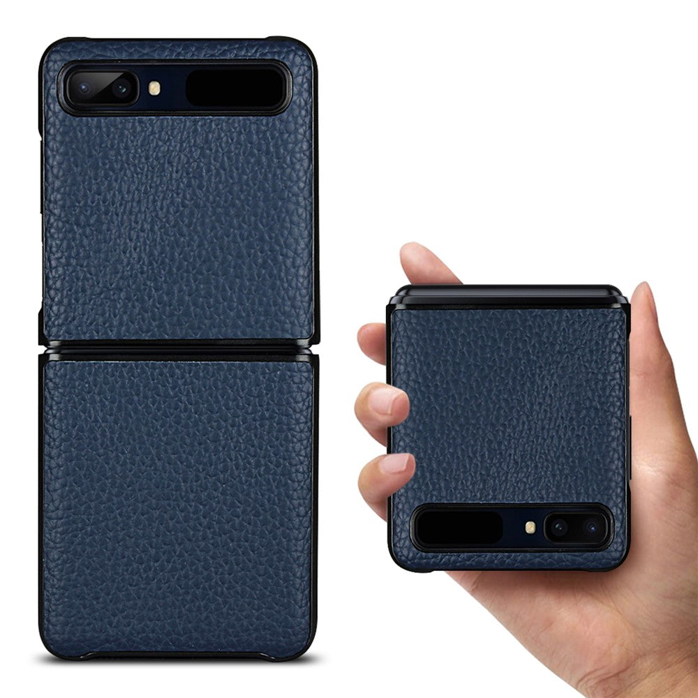 Galaxy Z Flip1 Echtleder-Hülle mit Litchi-Struktur – Stoßfest