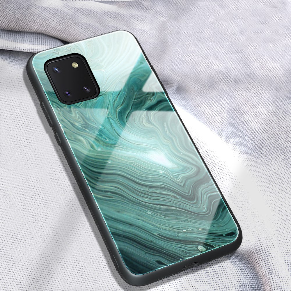 Galaxy A91/S10 Lite Schutzhülle – Stylisches Marmor Muster mit Glasrückseite