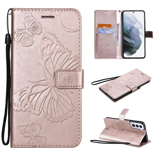 Galaxy S21 4G/5G Wallet-Hülle – Schmetterling Aufgedruckt & Mit Ständer und Riemen
