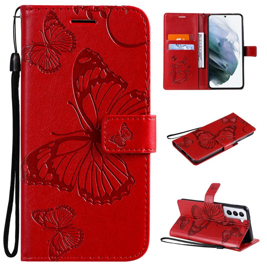 Galaxy S21 4G/5G Wallet-Hülle – Schmetterling Aufgedruckt & Mit Ständer und Riemen