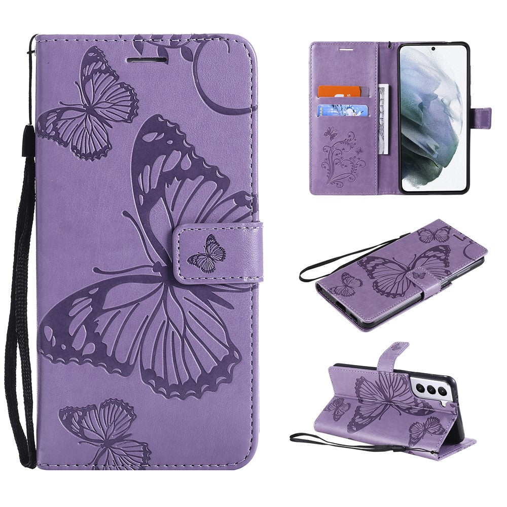 Galaxy S21 4G/5G Wallet-Hülle – Schmetterling Aufgedruckt & Mit Ständer und Riemen
