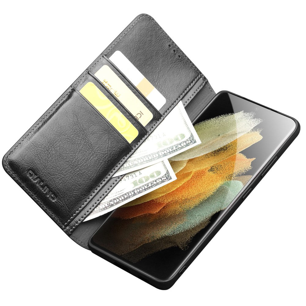 Galaxy S21 Ultra Echtleder-Handyhülle – Geldbörse & Standfunktion
