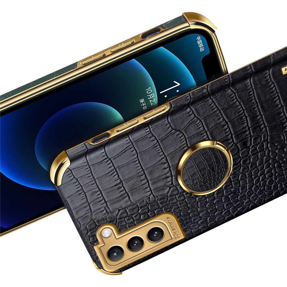 Galaxy S21 Plus 5G Handyhülle – in Krokodil-Optik, veredeltem Rahmen & Ständer