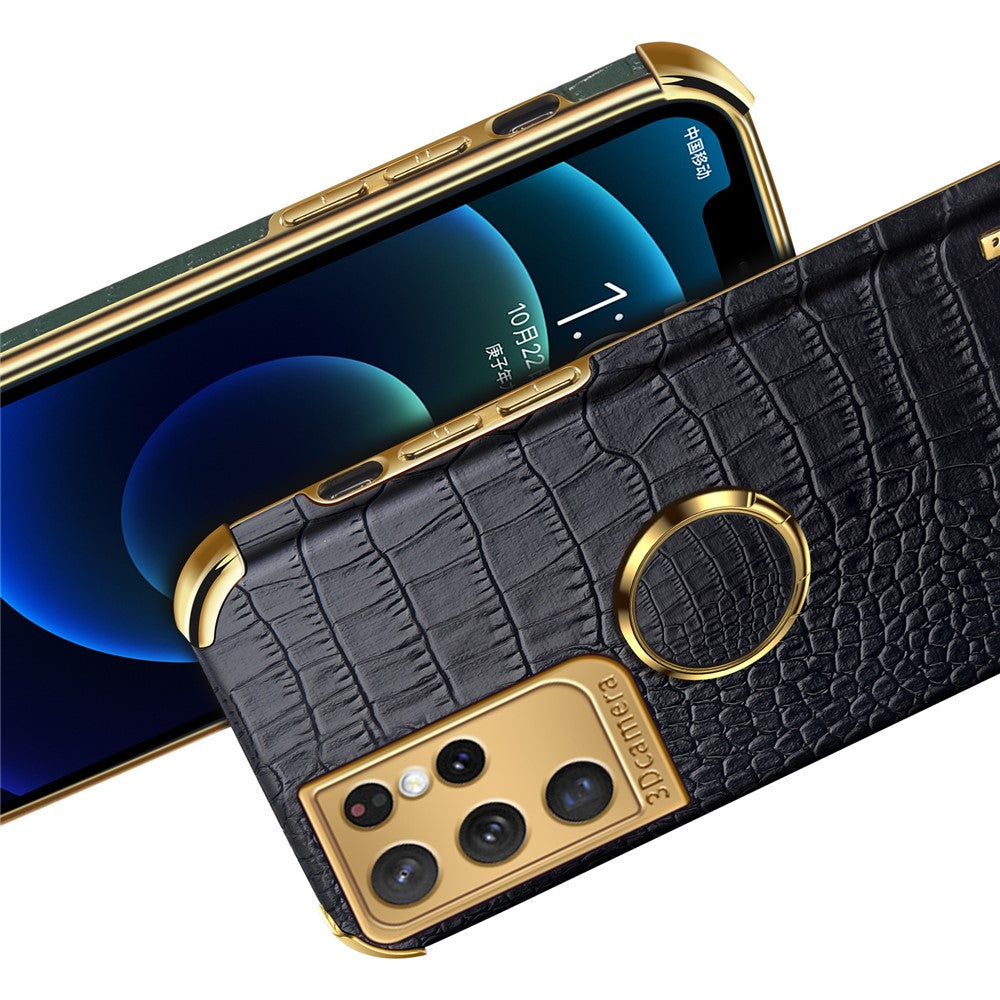 Galaxy S21 Ultra 5G Handyhülle – in Krokodil-Optik, veredeltem Rahmen & Ständer