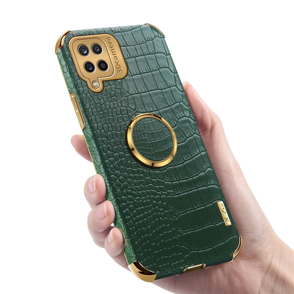 Galaxy A12 Handyhülle – in Krokodil-Optik, veredeltem Rahmen & Ständer