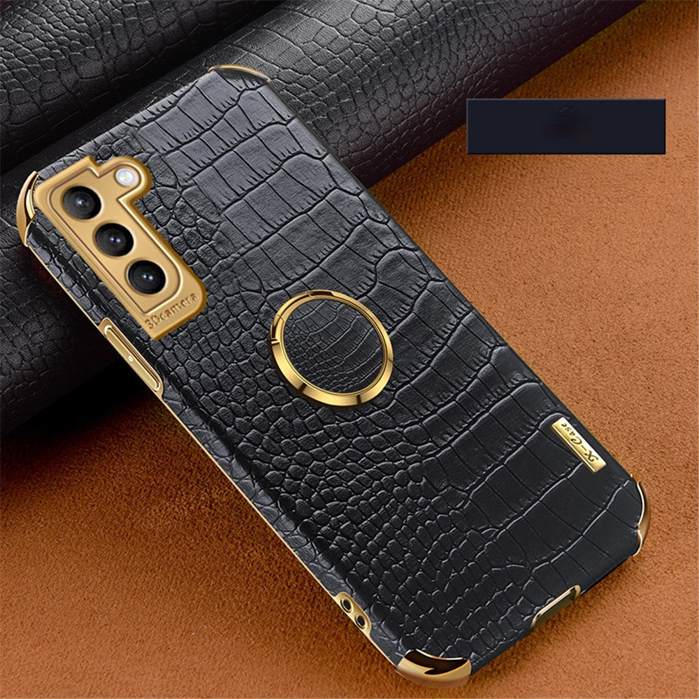Galaxy S21 5G/4G Handyhülle – in Krokodil-Optik, veredeltem Rahmen & Ständer
