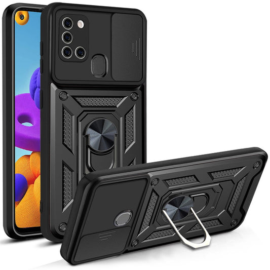 Galaxy A21s Schutzhülle – Stoßfest mit Kickstand & Kameraschutz-Schieber
