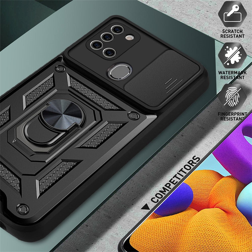 Galaxy A21s Schutzhülle – Stoßfest mit Kickstand & Kameraschutz-Schieber