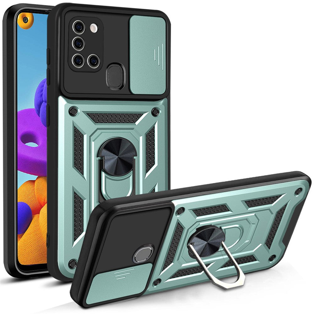 Galaxy A21s Schutzhülle – Stoßfest mit Kickstand & Kameraschutz-Schieber