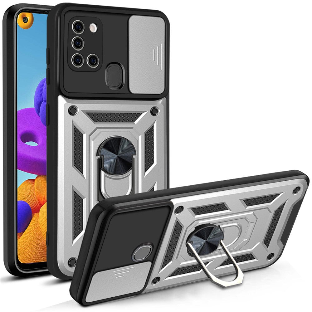 Galaxy A21s Schutzhülle – Stoßfest mit Kickstand & Kameraschutz-Schieber