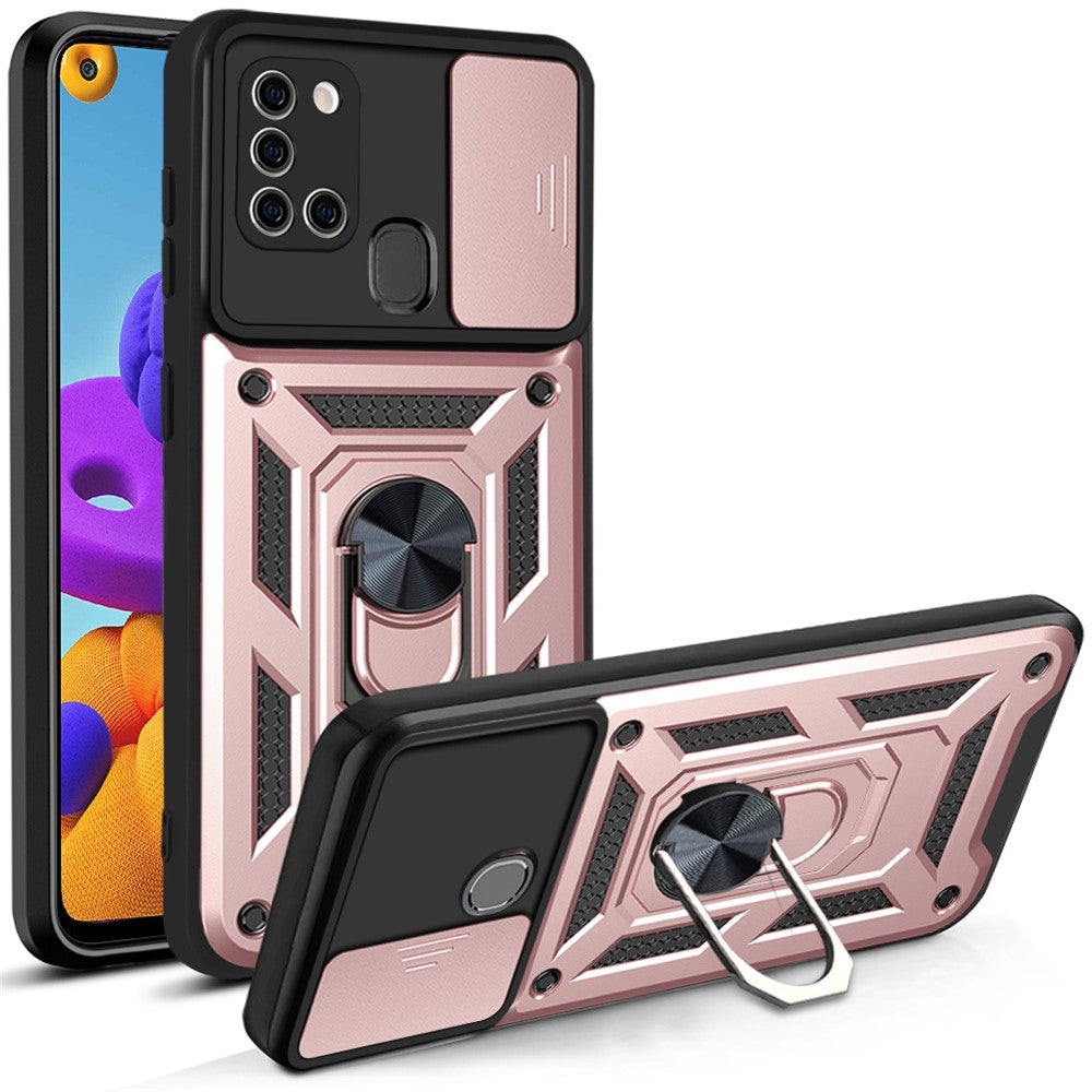 Galaxy A21s Schutzhülle – Stoßfest mit Kickstand & Kameraschutz-Schieber