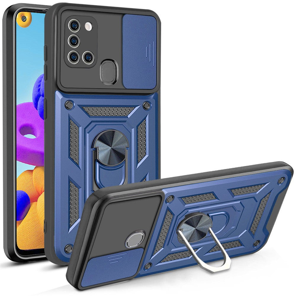 Galaxy A21s Schutzhülle – Stoßfest mit Kickstand & Kameraschutz-Schieber
