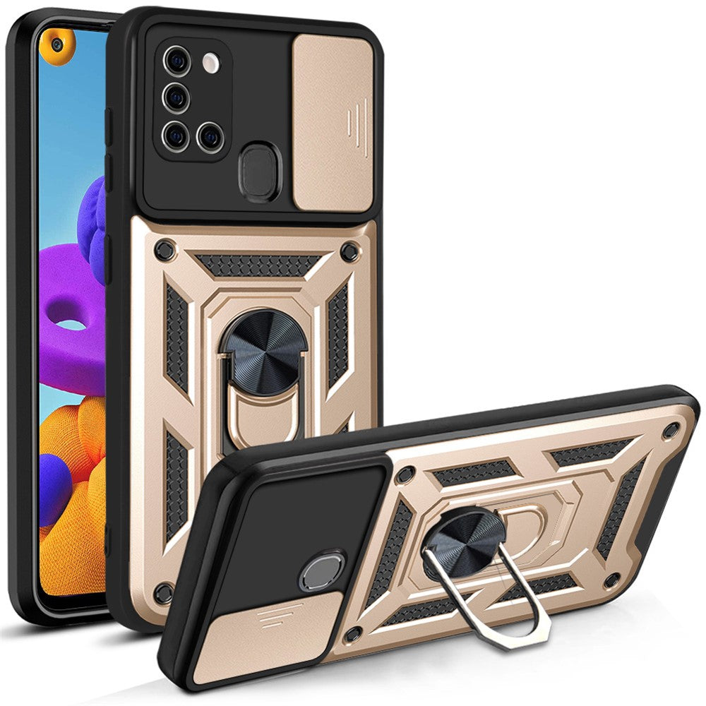 Galaxy A21s Schutzhülle – Stoßfest mit Kickstand & Kameraschutz-Schieber