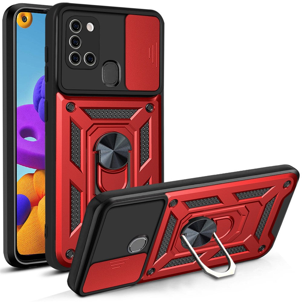 Galaxy A21s Schutzhülle – Stoßfest mit Kickstand & Kameraschutz-Schieber