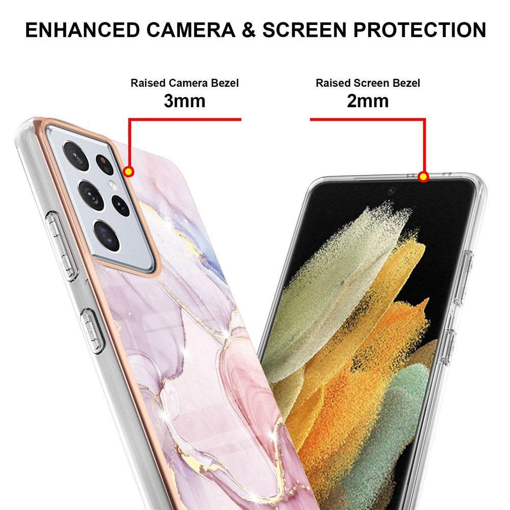 Galaxy S21 Ultra 5G Schutzhülle – Mit Marmormuster 2,0 mm Galvanik-Rückseite
