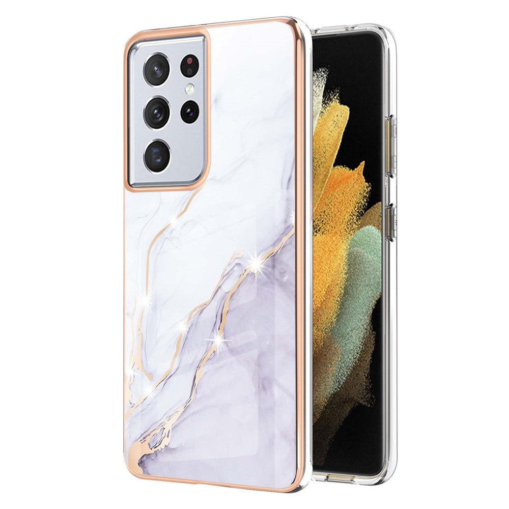 Galaxy S21 Ultra 5G Schutzhülle – Mit Marmormuster 2,0 mm Galvanik-Rückseite