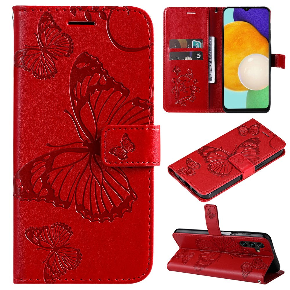 Galaxy A13 5G / A04s 4G Wallet-Hülle – Schmetterling Aufgedruckt & Mit Ständer und Riemen