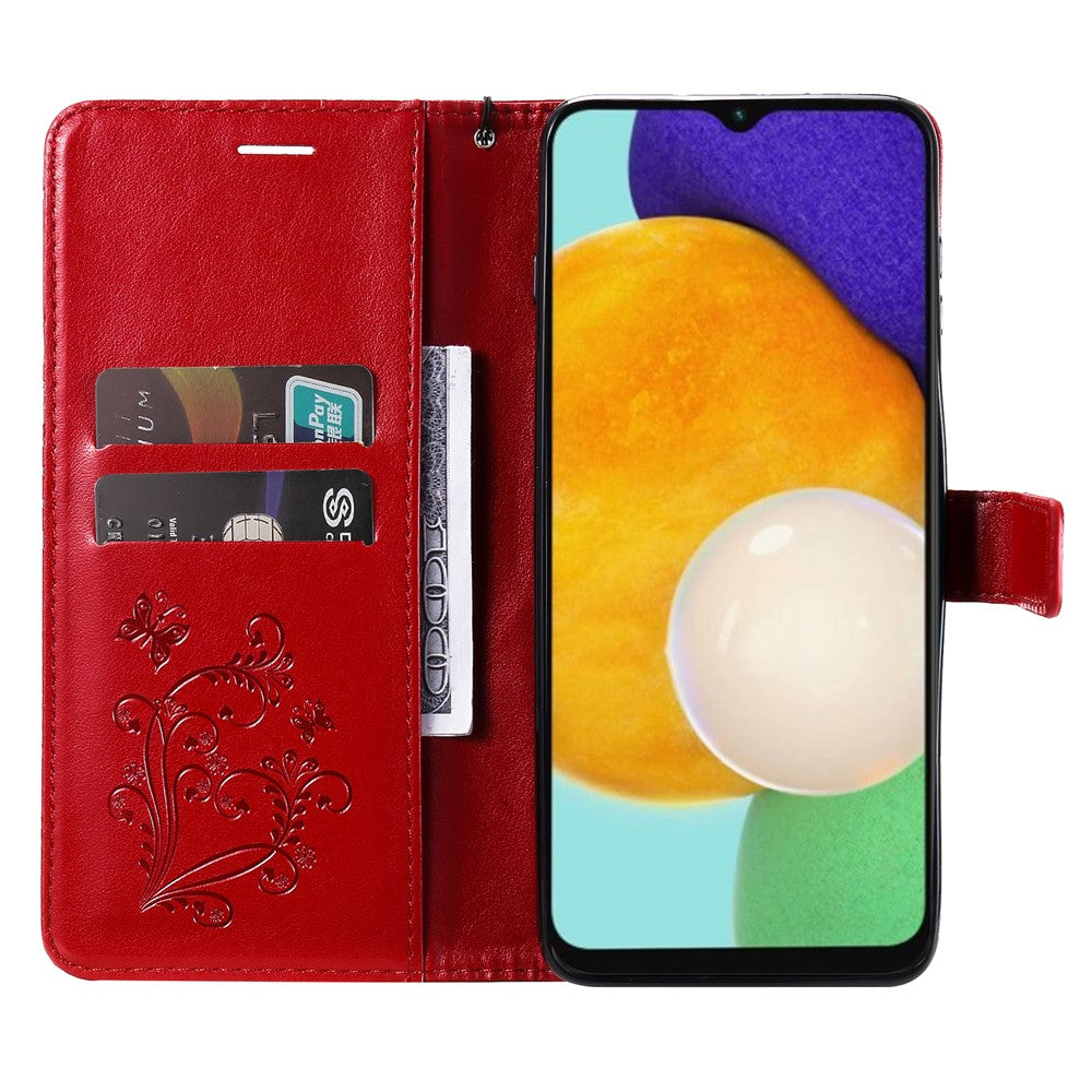 Galaxy A13 5G / A04s 4G Wallet-Hülle – Schmetterling Aufgedruckt & Mit Ständer und Riemen