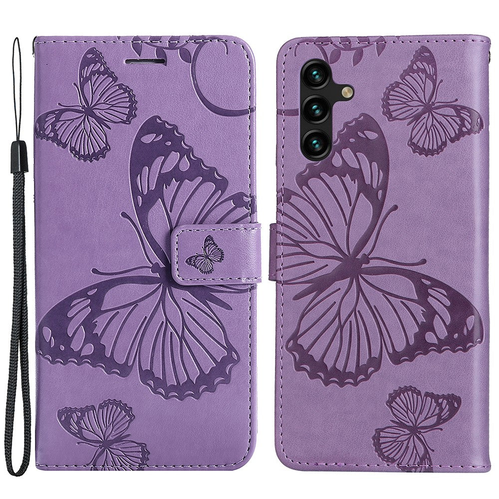 Galaxy A13 5G / A04s 4G Wallet-Hülle – Schmetterling Aufgedruckt & Mit Ständer und Riemen