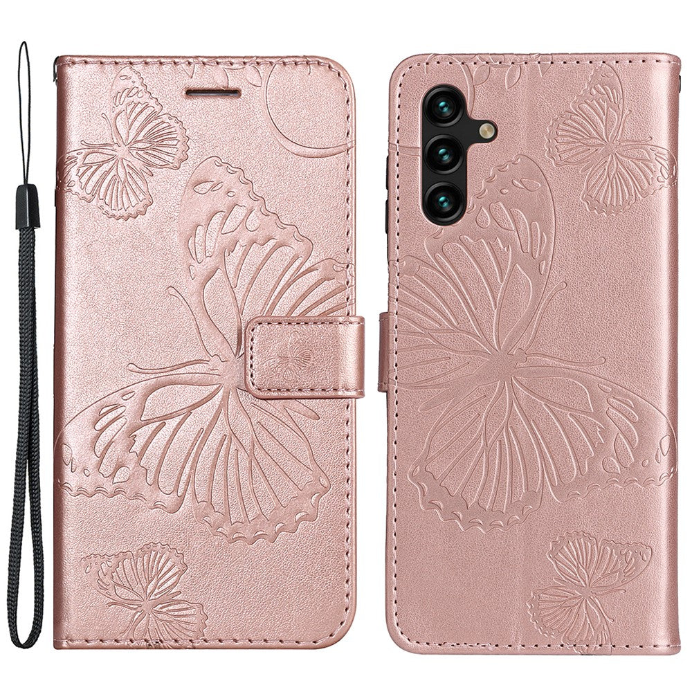 Galaxy A13 5G / A04s 4G Wallet-Hülle – Schmetterling Aufgedruckt & Mit Ständer und Riemen