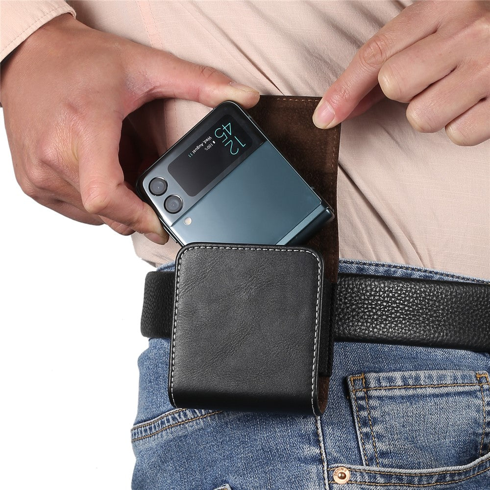 Microfiber Leather Vertical Flip Case Cell Phone Holster Belt Waist Bag for Samsung Galaxy Z Flip8 / Z Flip7 5G / Z Flip / Galaxy Z Flip3 5G / Motorola Razr 5G