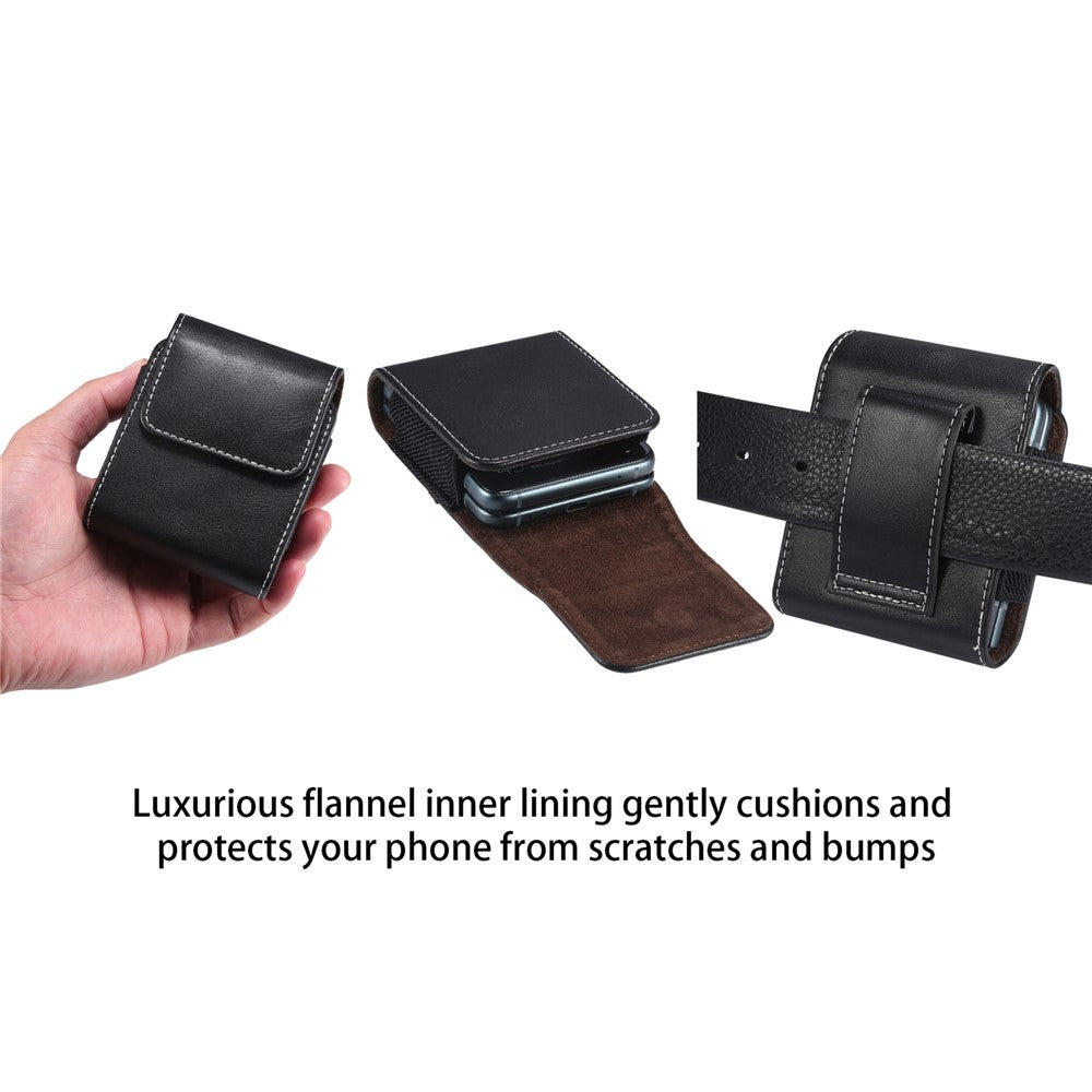 Microfiber Leather Vertical Flip Case Cell Phone Holster Belt Waist Bag for Samsung Galaxy Z Flip8 / Z Flip7 5G / Z Flip / Galaxy Z Flip3 5G / Motorola Razr 5G