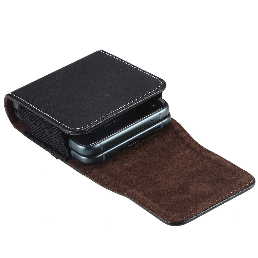 Microfiber Leather Vertical Flip Case Cell Phone Holster Belt Waist Bag for Samsung Galaxy Z Flip8 / Z Flip7 5G / Z Flip / Galaxy Z Flip3 5G / Motorola Razr 5G