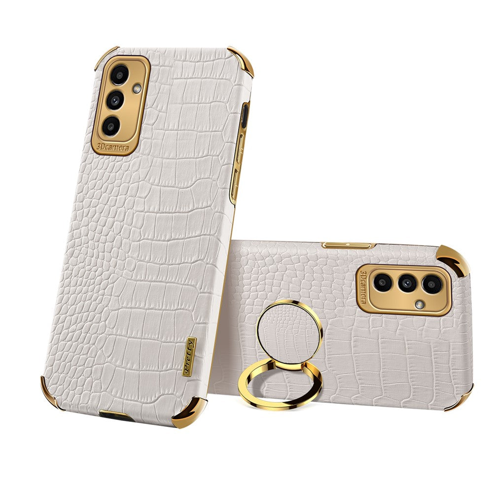 Galaxy A13 5G / A04s 4G Handyhülle – in Krokodil-Optik, veredeltem Rahmen & Ständer