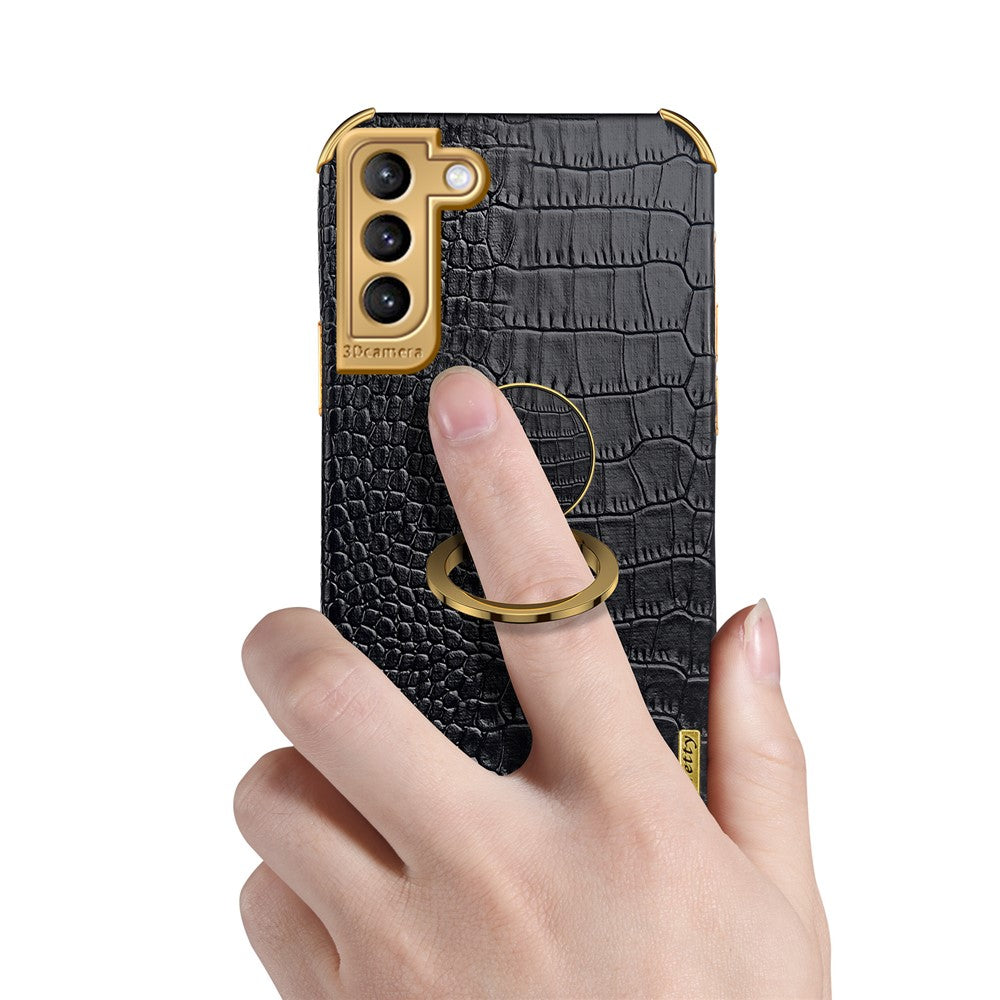 Galaxy S21 FE 5G Handyhülle – in Krokodil-Optik, veredeltem Rahmen & Ständer