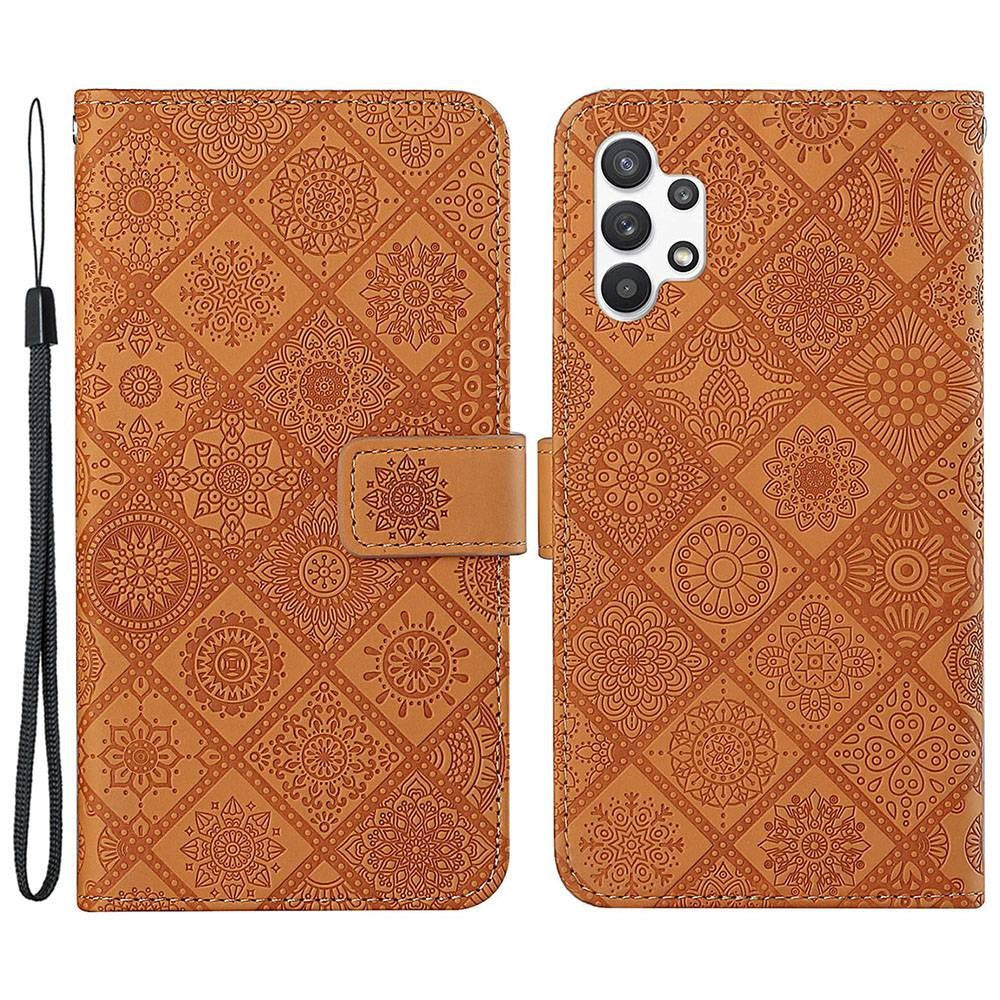 Galaxy A13 4G Leder-Wallet-Hülle – Blumenprägung – Mit Ständer & Riemen
