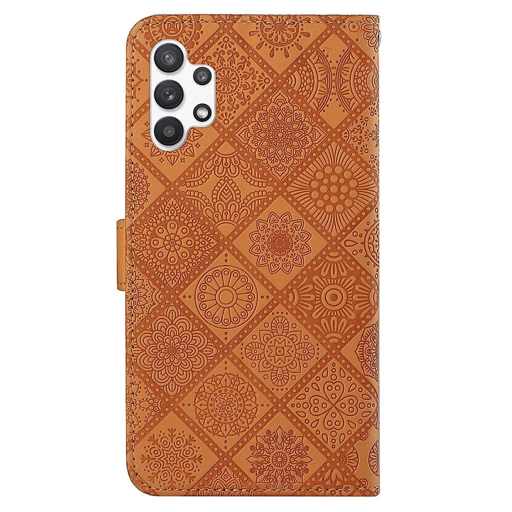 Galaxy A13 4G Leder-Wallet-Hülle – Blumenprägung – Mit Ständer & Riemen