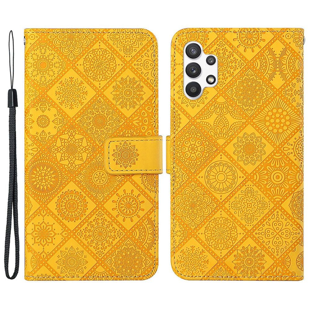 Galaxy A13 4G Leder-Wallet-Hülle – Blumenprägung – Mit Ständer & Riemen