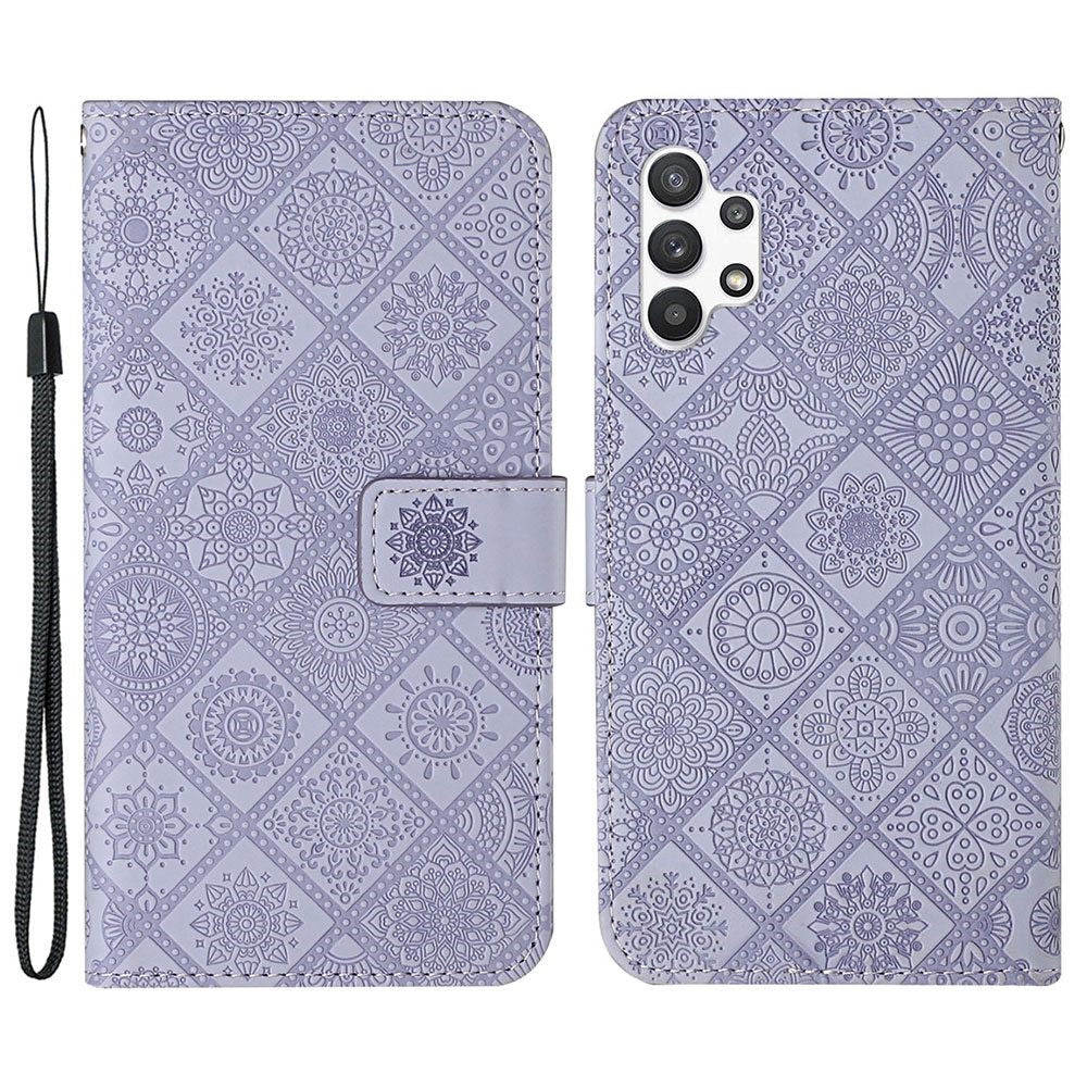 Galaxy A13 4G Leder-Wallet-Hülle – Blumenprägung – Mit Ständer & Riemen