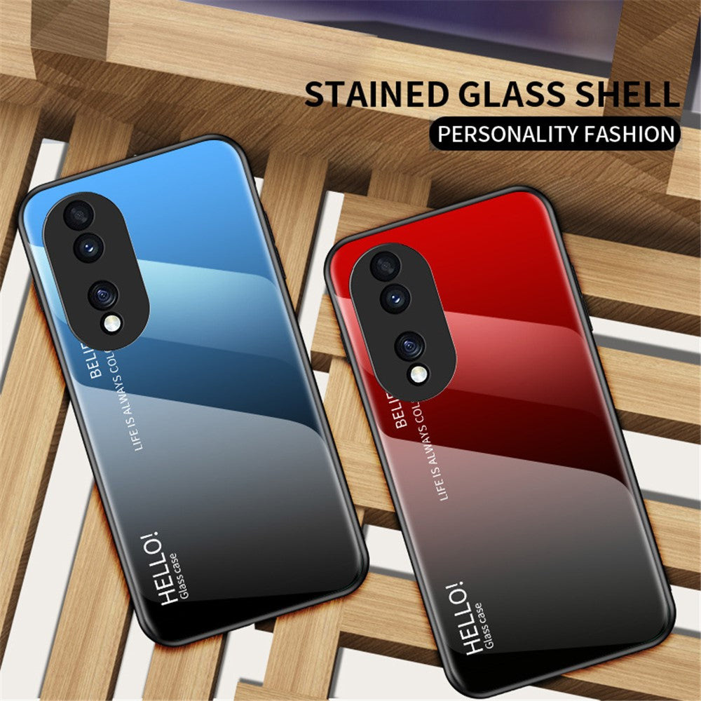 For Honor 70 5G Slim Gradient Phone Case Tempered Glass+Hard PC Back Soft TPU Frame Shock Resistant Protective Cover