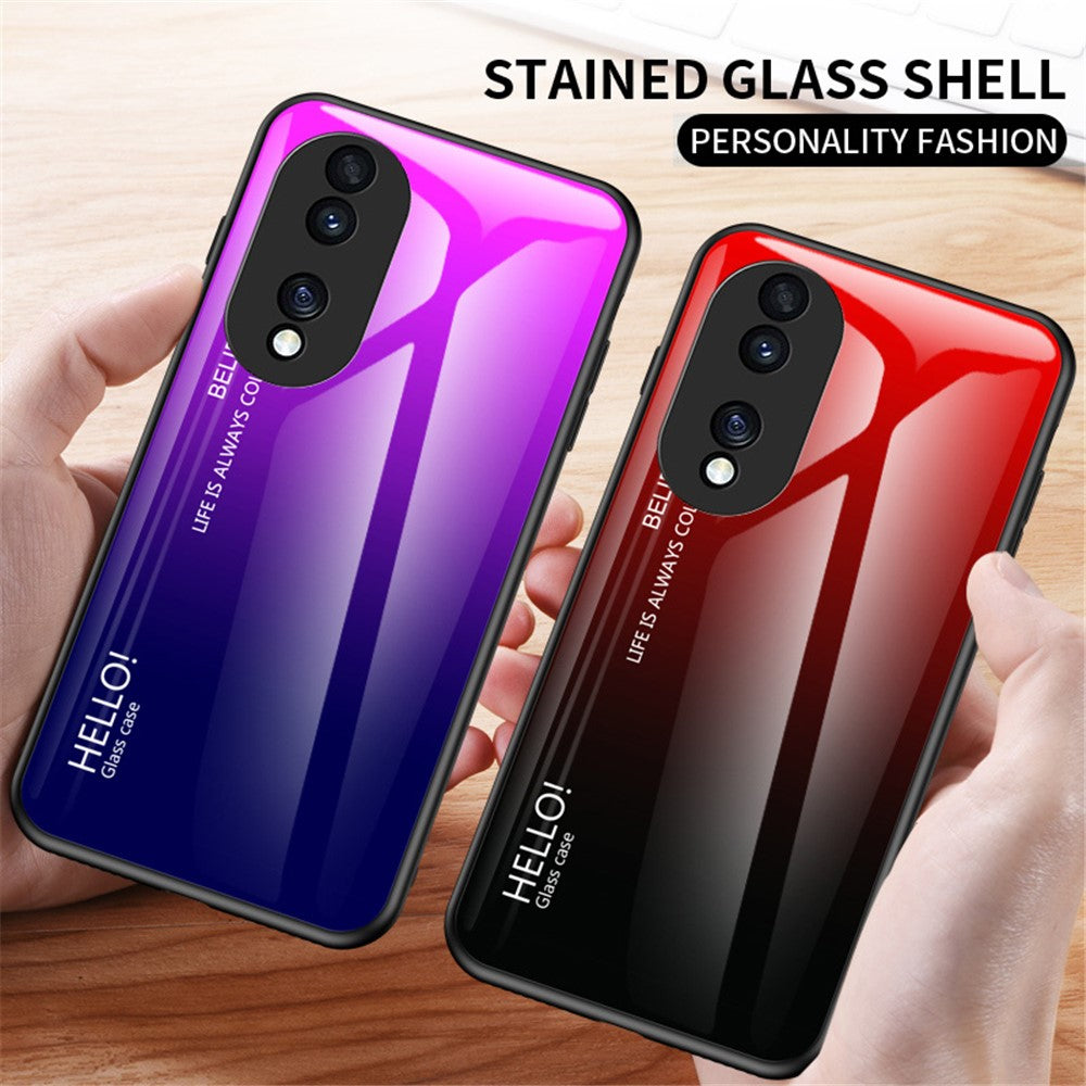 For Honor 70 5G Slim Gradient Phone Case Tempered Glass+Hard PC Back Soft TPU Frame Shock Resistant Protective Cover