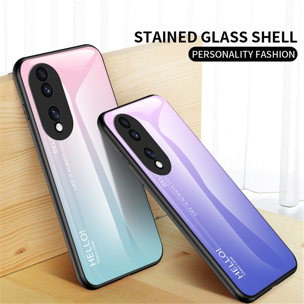 For Honor 70 5G Slim Gradient Phone Case Tempered Glass+Hard PC Back Soft TPU Frame Shock Resistant Protective Cover
