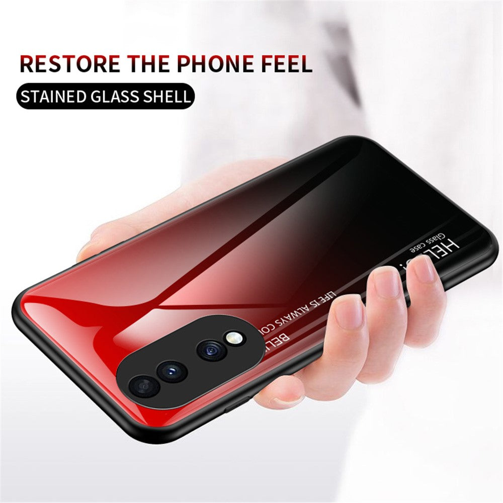 For Honor 70 5G Slim Gradient Phone Case Tempered Glass+Hard PC Back Soft TPU Frame Shock Resistant Protective Cover