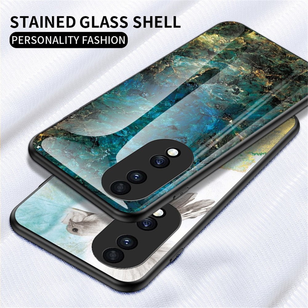 For Honor 70 5G Slim Marble Pattern Tempered Glass + PC + TPU Hybrid Drop-proof Cover