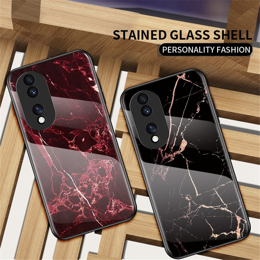 For Honor 70 5G Slim Marble Pattern Tempered Glass + PC + TPU Hybrid Drop-proof Cover