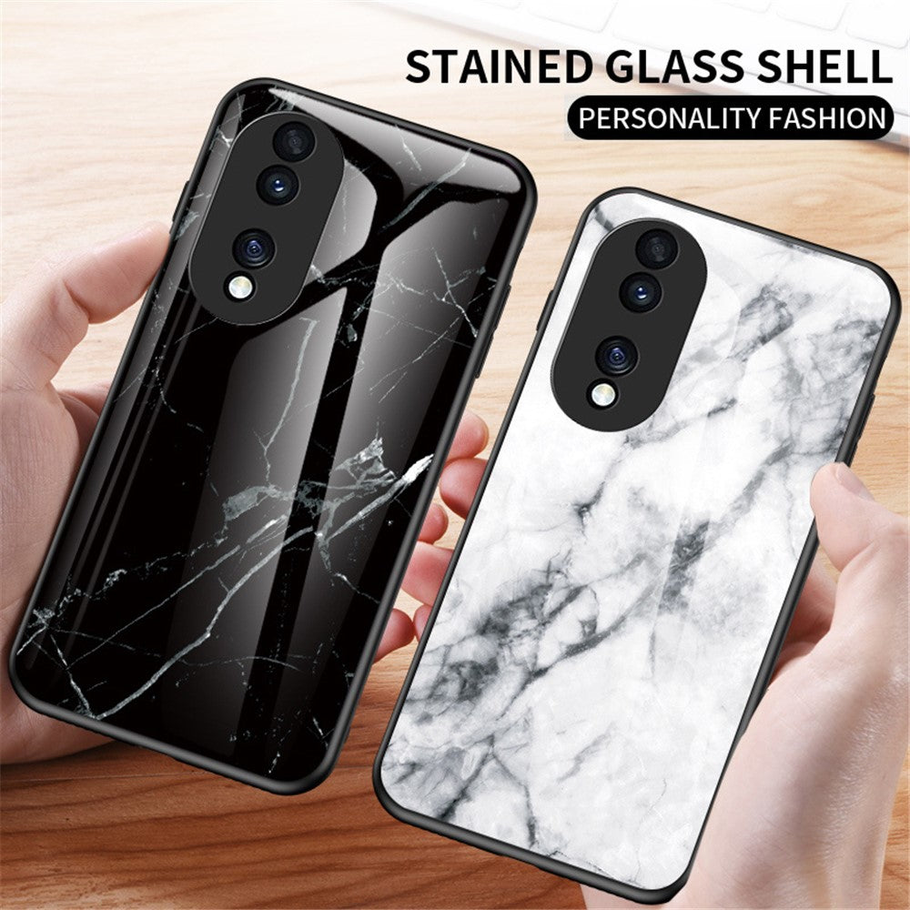 For Honor 70 5G Slim Marble Pattern Tempered Glass + PC + TPU Hybrid Drop-proof Cover