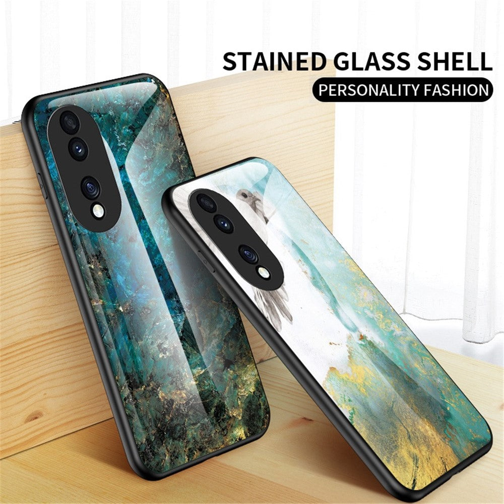For Honor 70 5G Slim Marble Pattern Tempered Glass + PC + TPU Hybrid Drop-proof Cover