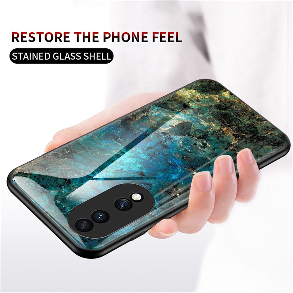 For Honor 70 5G Slim Marble Pattern Tempered Glass + PC + TPU Hybrid Drop-proof Cover