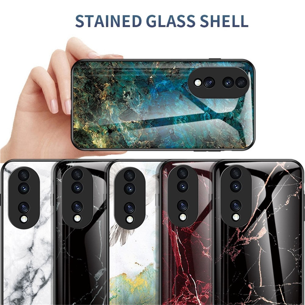 For Honor 70 5G Slim Marble Pattern Tempered Glass + PC + TPU Hybrid Drop-proof Cover