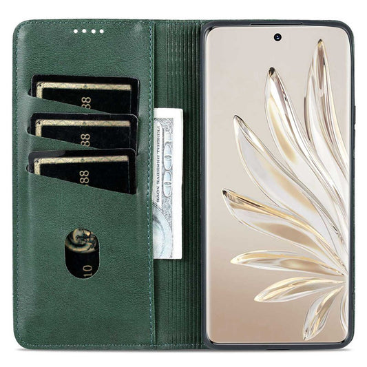 Honor 70 5G Handyhülle – AZNS Stoßfeste PU-Leder-Geldbörsen-Flip-, versteckter magnetischer Absorptionsständer, Folio