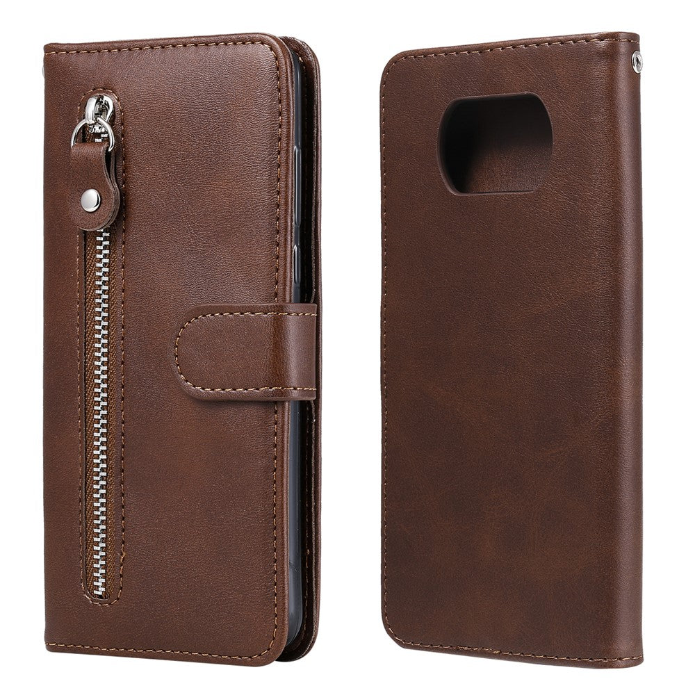 Zipper Pocket Leather Wallet Stand Case for Xiaomi Poco X3 / Poco X3 NFC