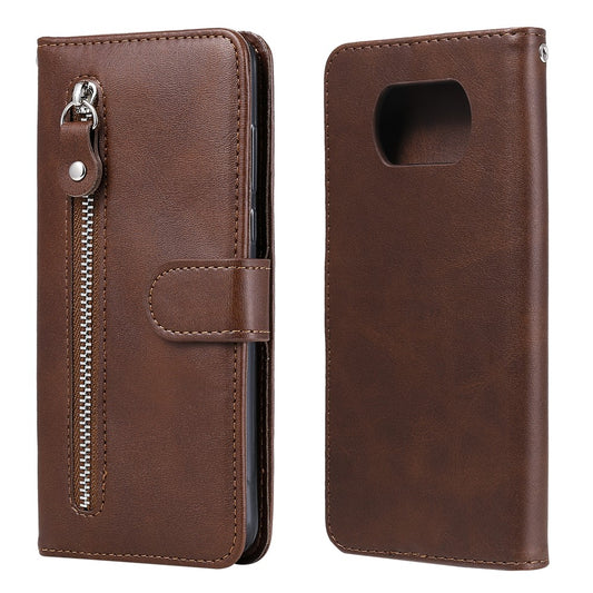 Zipper Pocket Leather Wallet Stand Case for Xiaomi Poco X3 / Poco X3 NFC